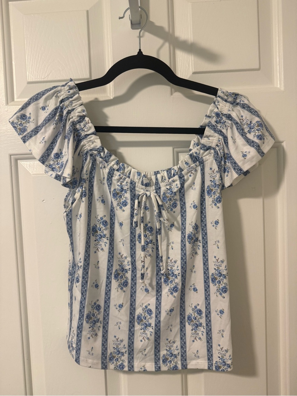 Willow White & Blue Floral Off-Shoulder Peasant Top